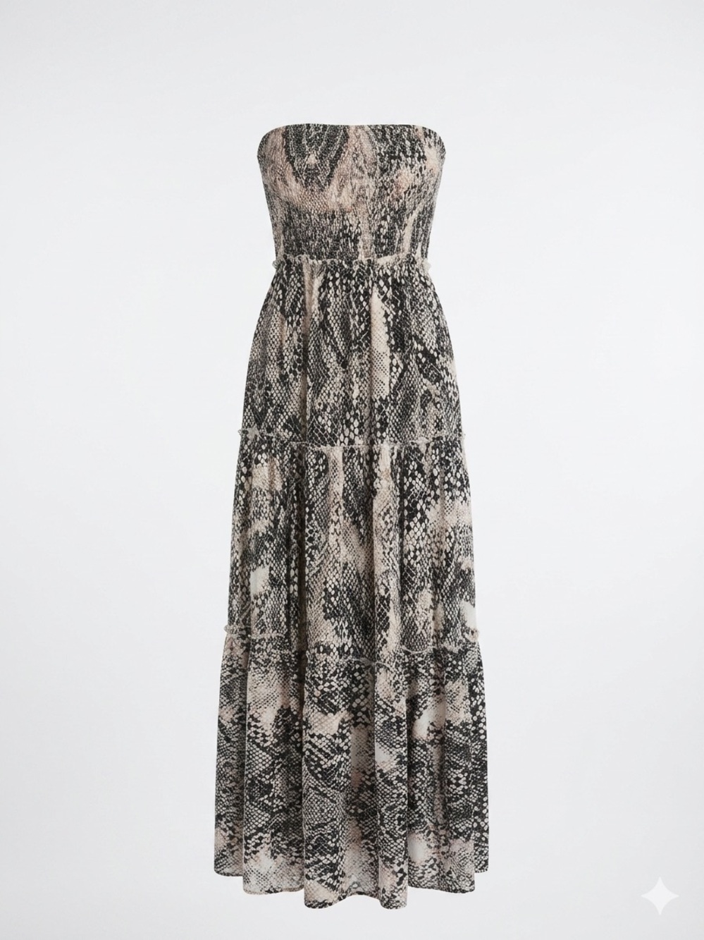 Strapless Snake-Print Maxi Dress in Black and Cream